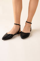 Pointed Toe Ankle Strap Flats - Black- Avah Couture