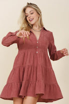 Timeless Corduroy Tiered Mini Dress - Blue or Pink