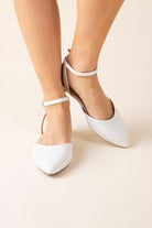 Pointed Toe Ankle Strap Flats - White- Avah Couture