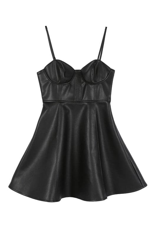 Look like you are straight off the runway in this bustier mini dress. The vegan leather fabric makes it a stylish, yet comfortable choice for your next event. Featuring a vertical cut line at center front and 2 more at front and back, smocking at upper back, gathered at back waist line and side zipper. Pair this trendy mini dress with scrappy heels or over the knee boots to complete the look. Avah Couture