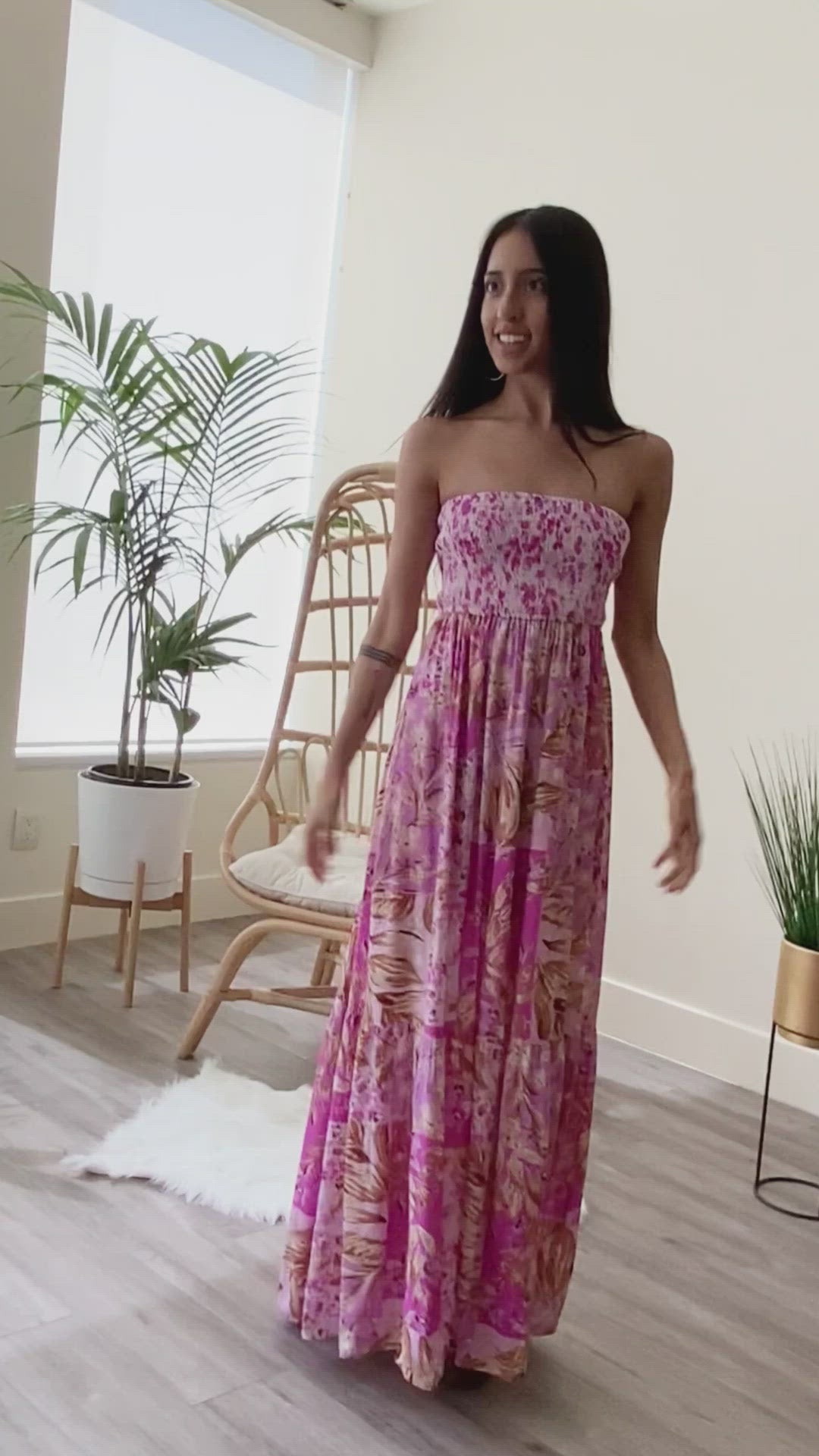 Cotton Candy Ruffle Floral Print Maxi Dress -Pink - AVAH