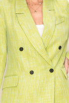 Neenah Full Sleeve Double Breasted Blazer. This modern blazer features an elegant shape with double breasted detailing, a notch collar and long sleeves. Finished with front flap pockets and contrasting button detailing, this jacket is the perfect addition to any wardrobe. 