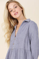 Timeless Corduroy Tiered Mini Dress - Blue or Pink