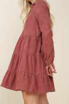 Timeless Corduroy Tiered Mini Dress - Blue or Pink