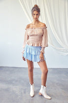AVAH-Best Of Both Worlds Off the Shoulder Polka Dot Top-Tan