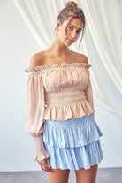 AVAH-Best Of Both Worlds Off the Shoulder Polka Dot Top-Tan