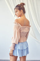 AVAH-Best Of Both Worlds Off the Shoulder Polka Dot Top-Tan