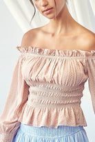 AVAH-Best Of Both Worlds Off the Shoulder Polka Dot Top-Tan