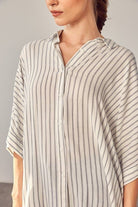 AVAH-Premiere Collared Button Front Striped Top