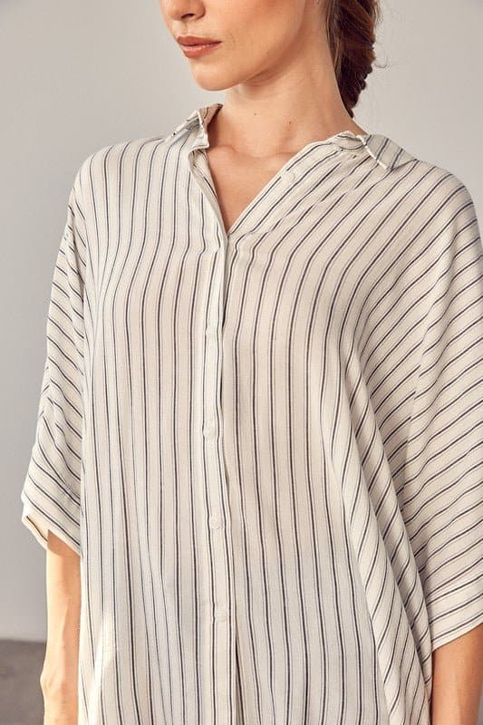 AVAH-Premiere Collared Button Front Striped Top