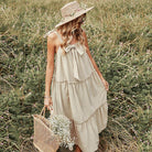 Bow-licious Cotton Maxi Sundress - Biege-AVAH