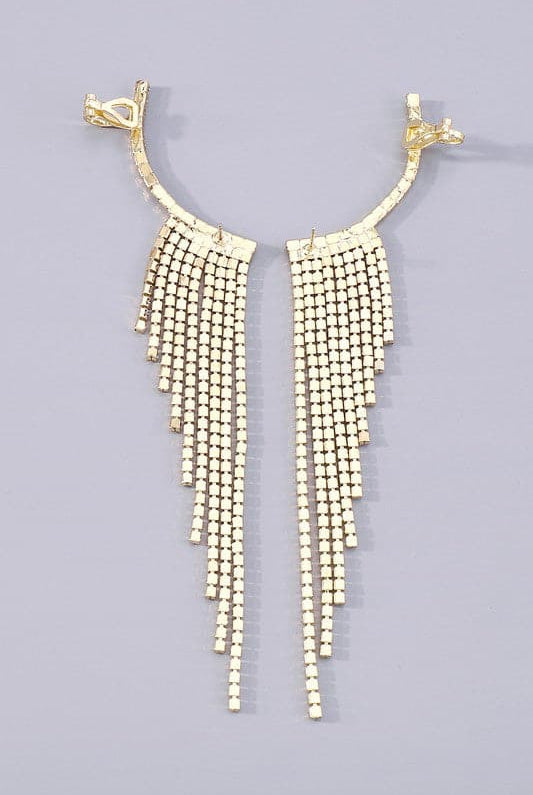 Rhinestone Long Tassel Drop Earrings-Gold-AVAH