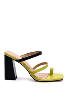Choose the color block high heeled sandals that will look good with any outfit. With its double strap and toe ring, these shoes offer better grip and style while keeping you on-trend. Pair them with a maxi dress, or use them to spice up your next evening out - Avah Couture