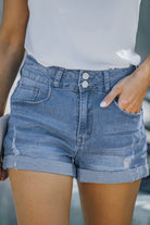 Haley Blue High-Rise Denim Shorts - AVAH