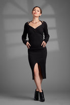Your go to sweater dress this fall and winter is here! Featuring a chic, unique neckline and high front slit, you will be sure to catch everyone’s attention. Pair it with high heels or boots for the perfect look! Avah Couture