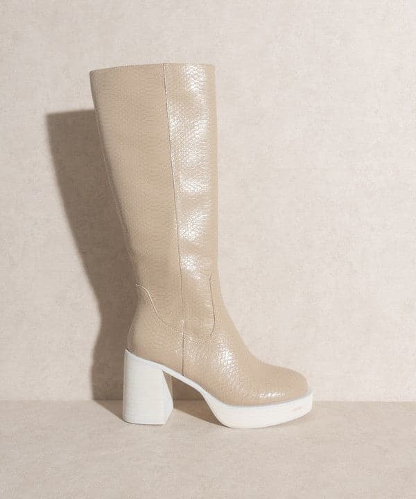 Sadie Platform Knee High Boots-Beige-Avah