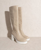 Sadie Platform Knee High Boots-Beige-Avah