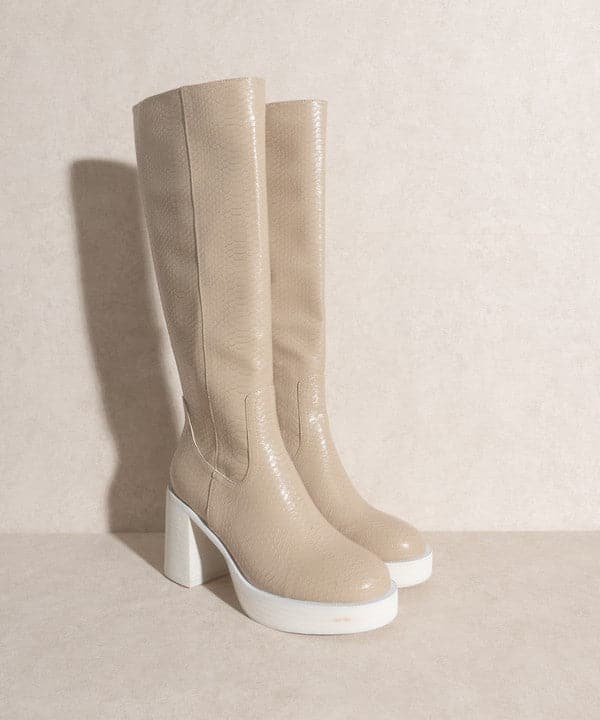 Sadie Platform Knee High Boots-Beige-Avah