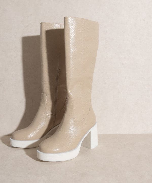 Sadie Platform Knee High Boots-Beige-Avah