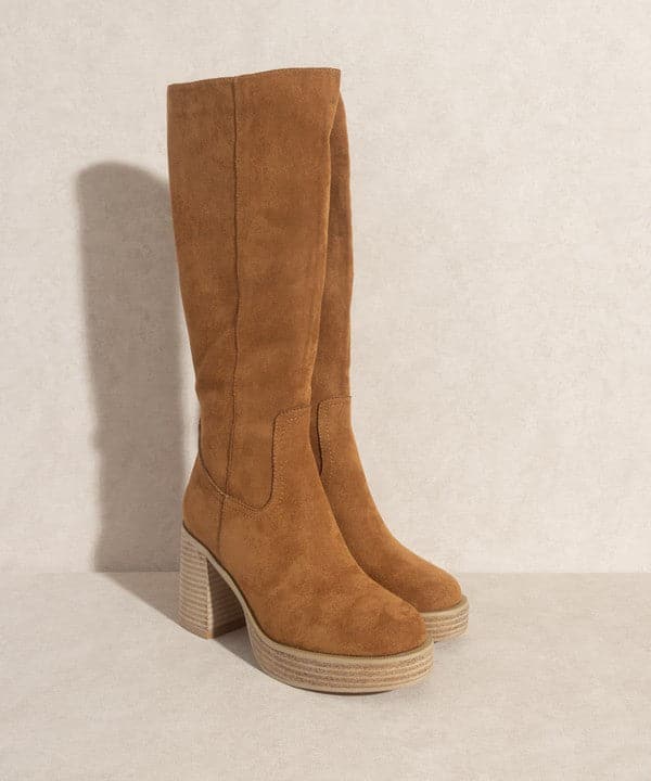 Sadie Platform Knee High Boots-Camel-Avah