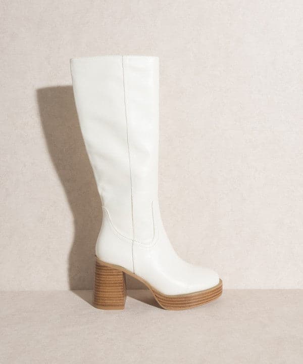 Sadie Platform Knee High Boots-White-Avah