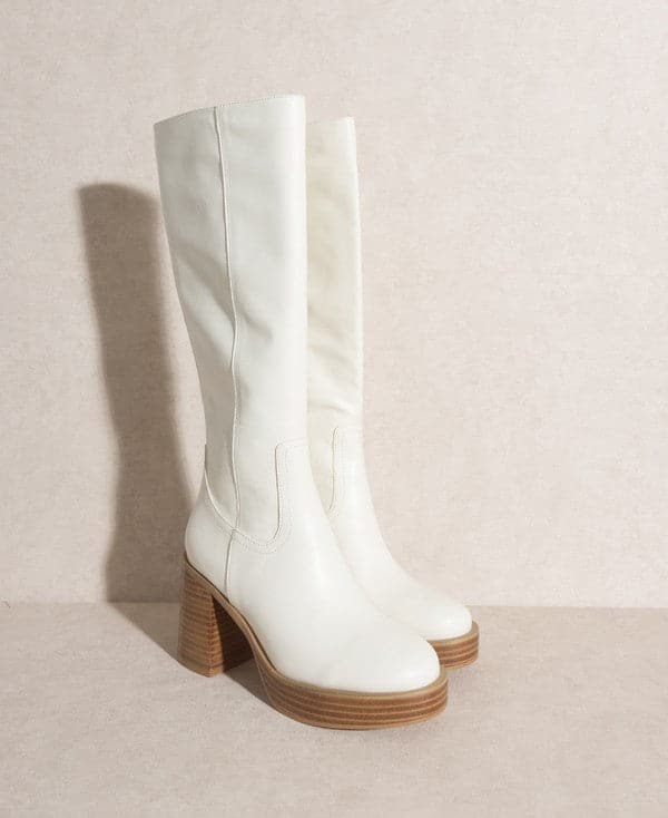 Sadie Platform Knee High Boots-White-Avah