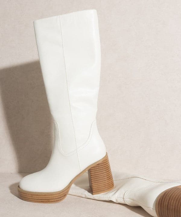 Sadie Platform Knee High Boots-White-Avah