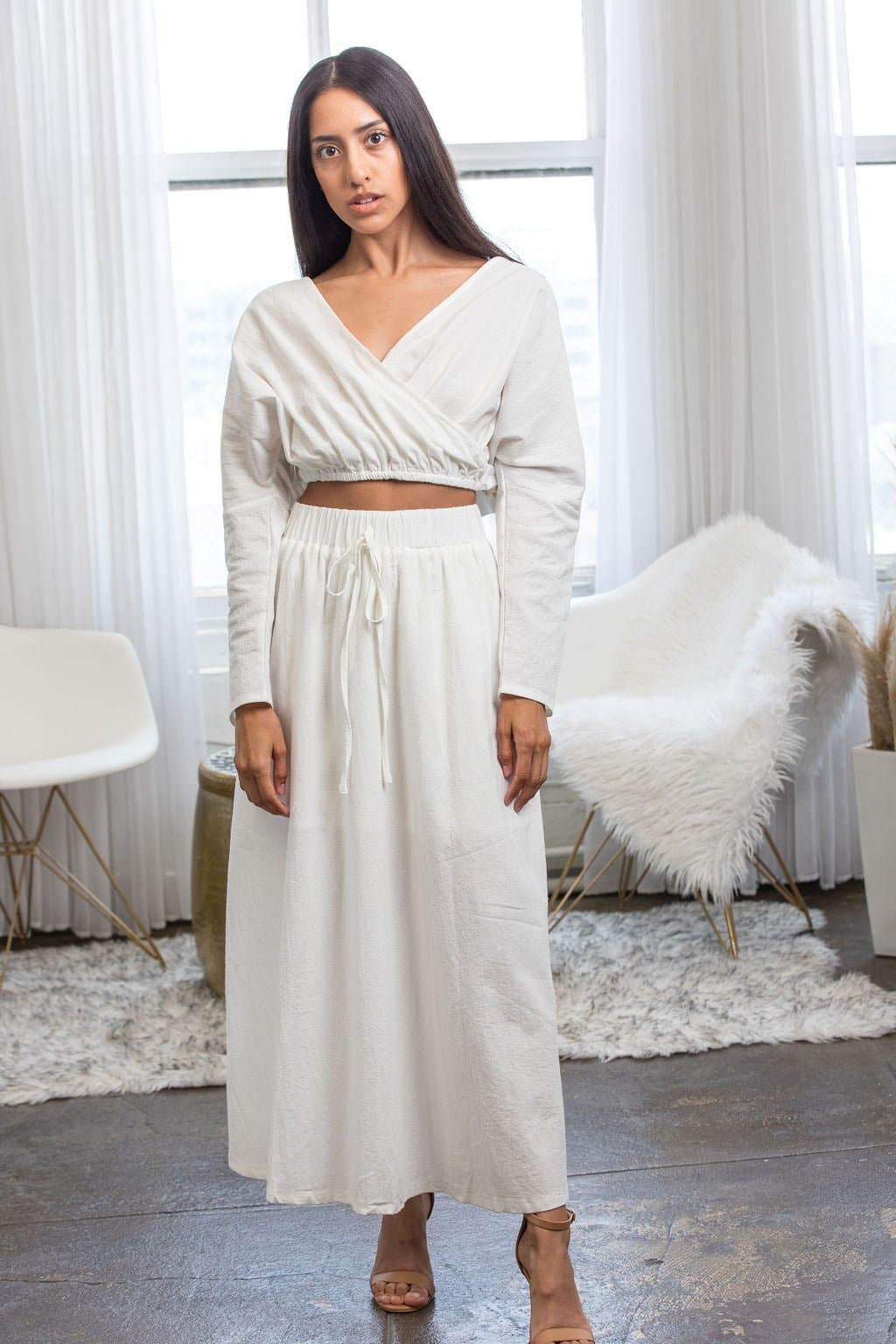 @AlyssaTay Two Piece Maxi Dress - White - Avah Couture