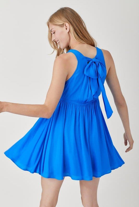 Beach Resort Blue V Neck Sleeveless Mini Dress - Avah Couture