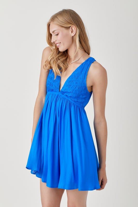 Beach Resort Blue V Neck Sleeveless Mini Dress - Avah Couture