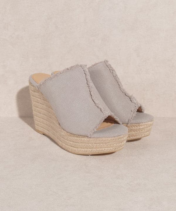 Blissful Distressed Linen Wedge Heel - Avah Couture