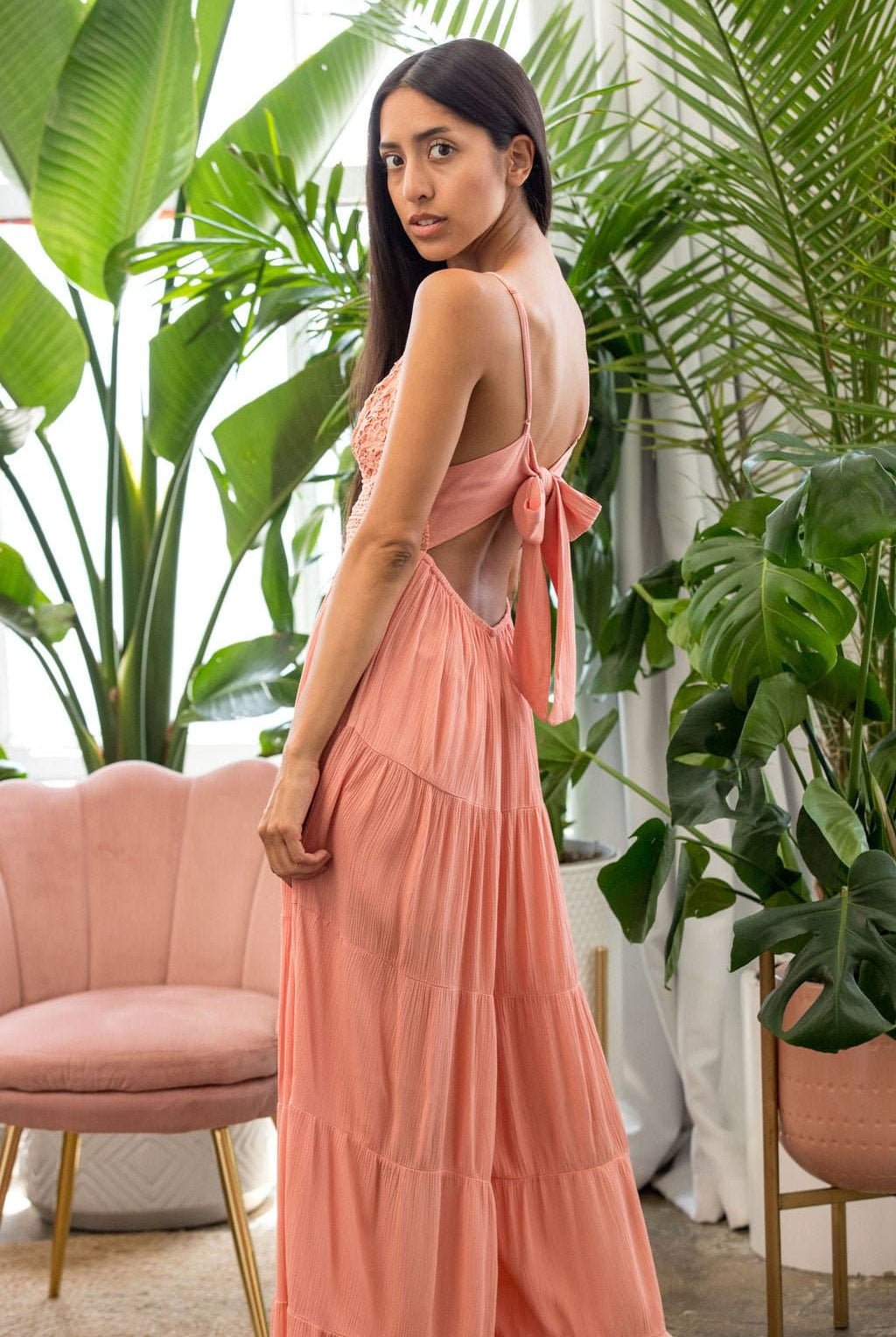 Boardwalk Lace Inset Wide Leg Jumpsuit-Pink - Avah Couture