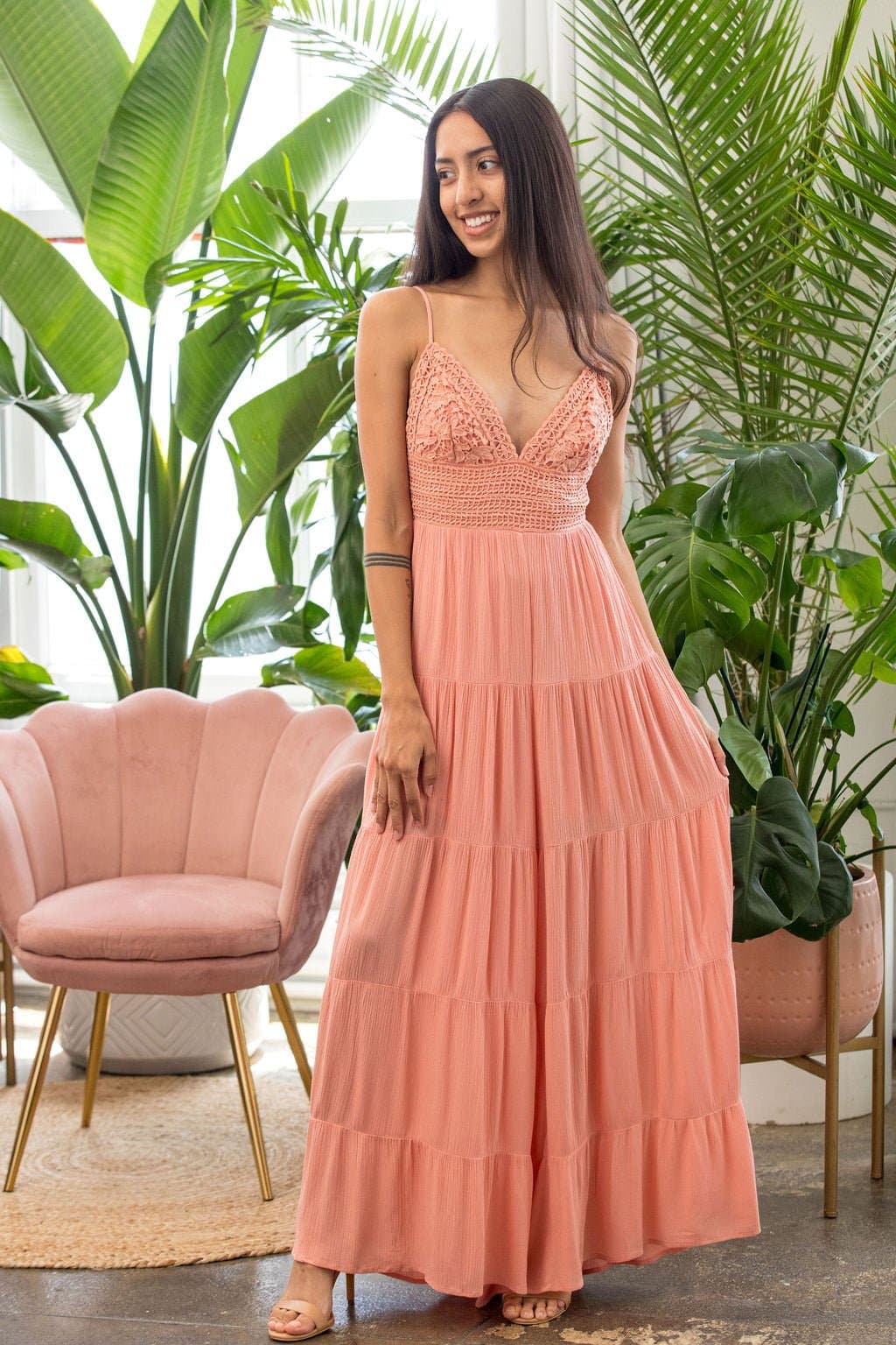 Boardwalk Lace Inset Wide Leg Jumpsuit-Pink - AVAH