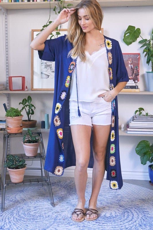 Boho Vibe Solid Long Cardigan Cover Up - Navy or White - Avah Couture