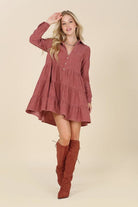 Timeless Corduroy Tiered Mini Dress - Blue or Pink