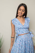 Cali Blue & Wild Rose Two-Piece Crop Top & Maxi Skirt - Avah Couture