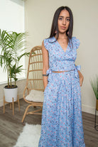 Cali Blue & Wild Rose Two-Piece Crop Top & Maxi Skirt - Avah Couture