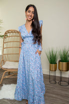 Cali Blue & Wild Rose Two-Piece Crop Top & Maxi Skirt - Avah Couture