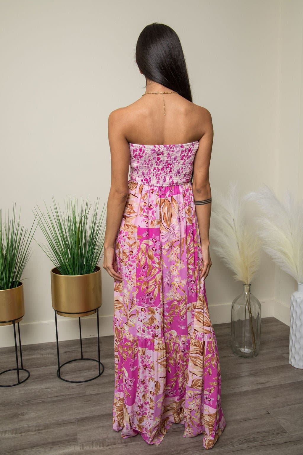 Cotton Candy Ruffle Floral Print Maxi Dress -Pink - AVAH