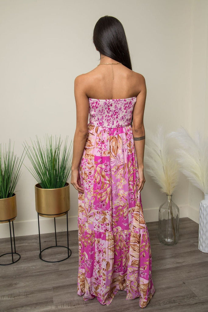 Cotton Candy Ruffle Floral Print Maxi Dress -Pink - Avah Couture