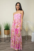 Cotton Candy Ruffle Floral Print Maxi Dress -Pink - AVAH