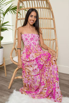 Cotton Candy Ruffle Floral Print Maxi Dress -Pink - AVAH