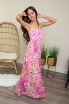 Cotton Candy Ruffle Floral Print Maxi Dress -Pink - AVAH