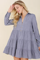 Timeless Corduroy Tiered Mini Dress - Blue or Pink