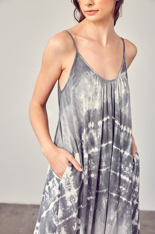 Day Trippin’ Tie Dye Cami Maxi Dress - Charcoal or Rose - Avah Couture