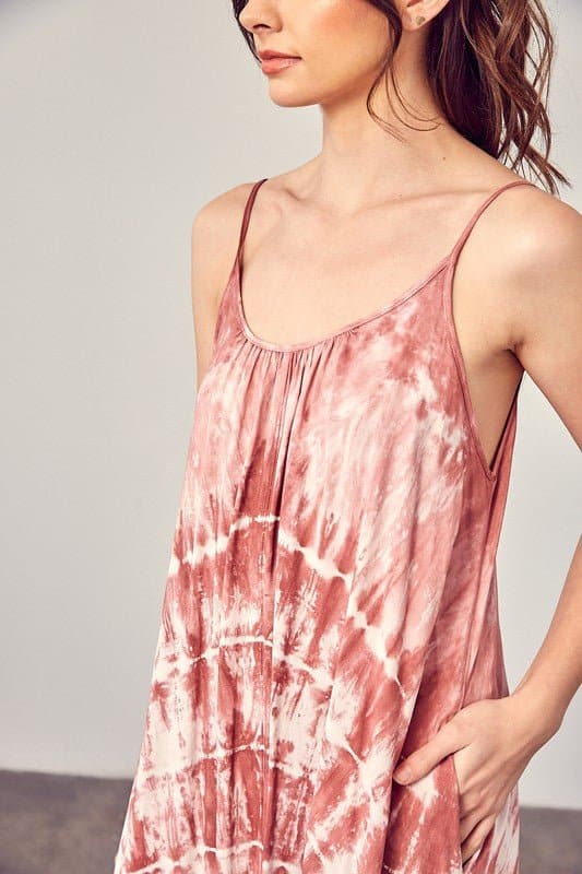 Day Trippin’ Tie Dye Cami Maxi Dress - Charcoal or Rose - Avah Couture