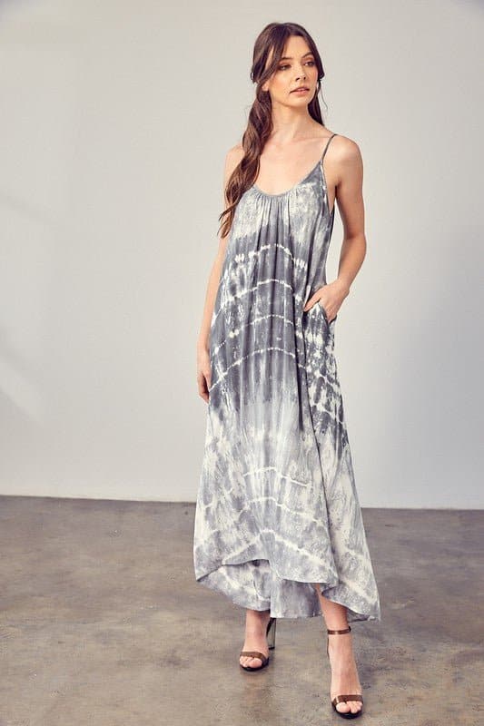 Day Trippin’ Tie Dye Cami Maxi Dress - Charcoal or Rose - Avah Couture