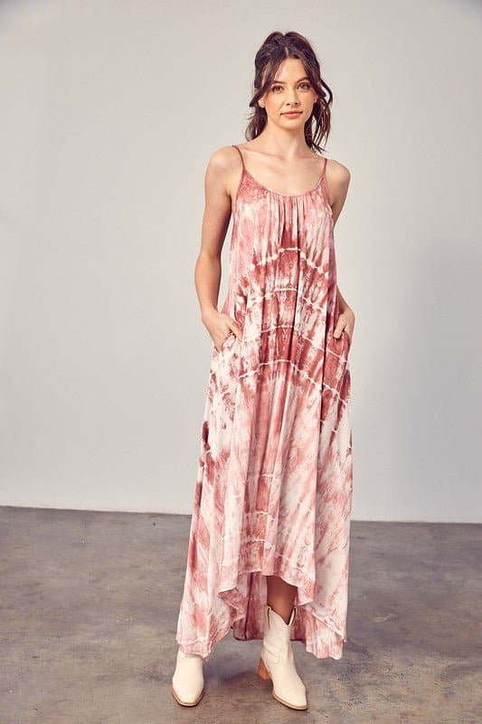 Day Trippin’ Tie Dye Cami Maxi Dress - Charcoal or Rose - Avah Couture