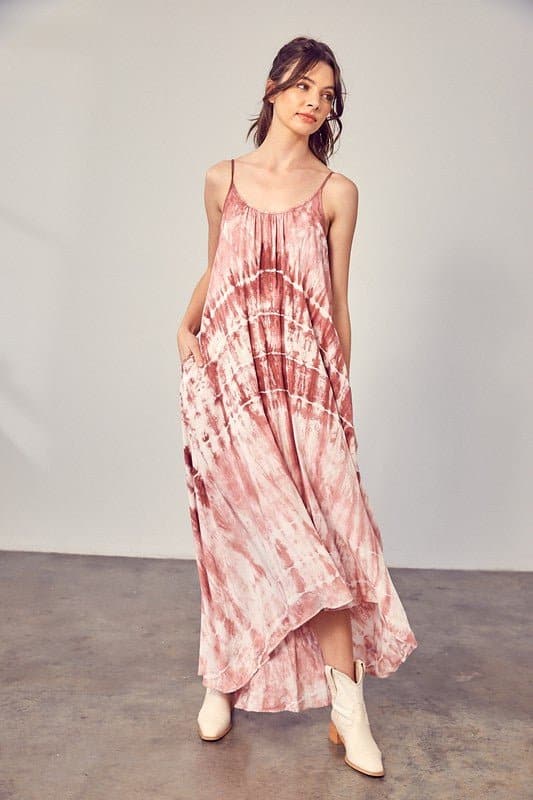 Day Trippin’ Tie Dye Cami Maxi Dress - Charcoal or Rose - Avah Couture