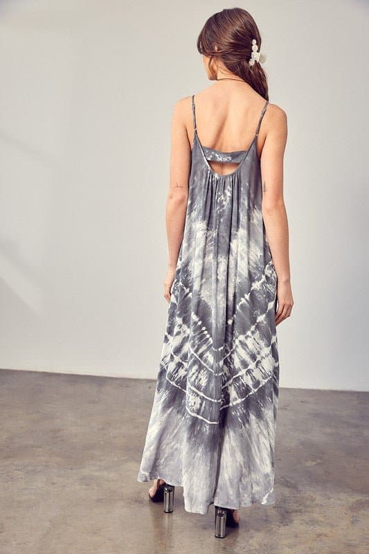 Day Trippin’ Tie Dye Cami Maxi Dress - Charcoal or Rose - Avah Couture